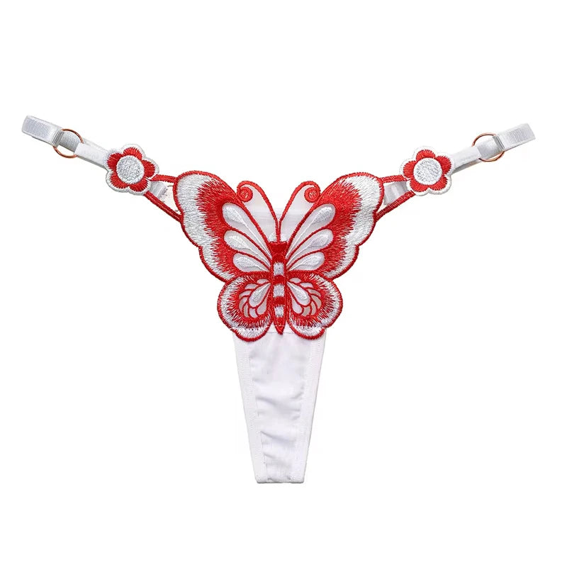 Fendy Lumière – Tanga de encaje Sexy para mujer, bragas de cintura baja de mariposa, bragas de malla transparente, bragas de cintura ajustable