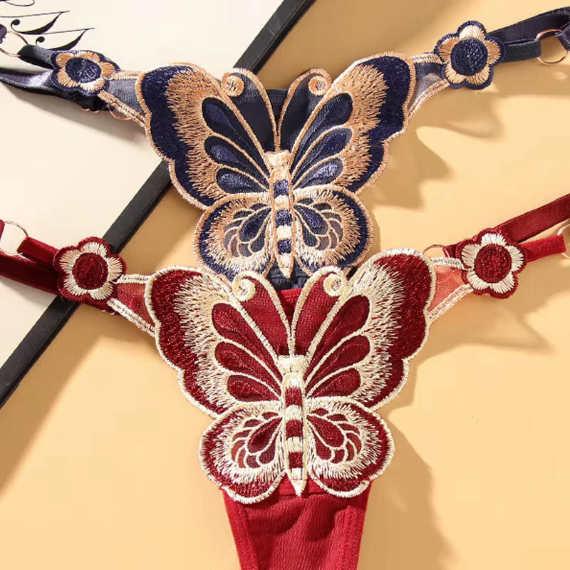 Fendy Lumière – Tanga de encaje Sexy para mujer, bragas de cintura baja de mariposa, bragas de malla transparente, bragas de cintura ajustable
