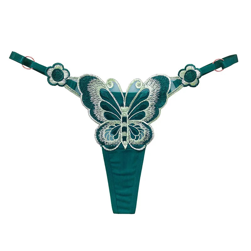 Fendy Lumière – Tanga de encaje Sexy para mujer, bragas de cintura baja de mariposa, bragas de malla transparente, bragas de cintura ajustable