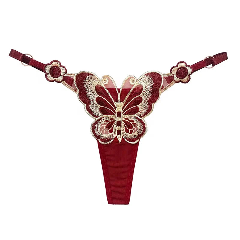 Fendy Lumière – Tanga de encaje Sexy para mujer, bragas de cintura baja de mariposa, bragas de malla transparente, bragas de cintura ajustable