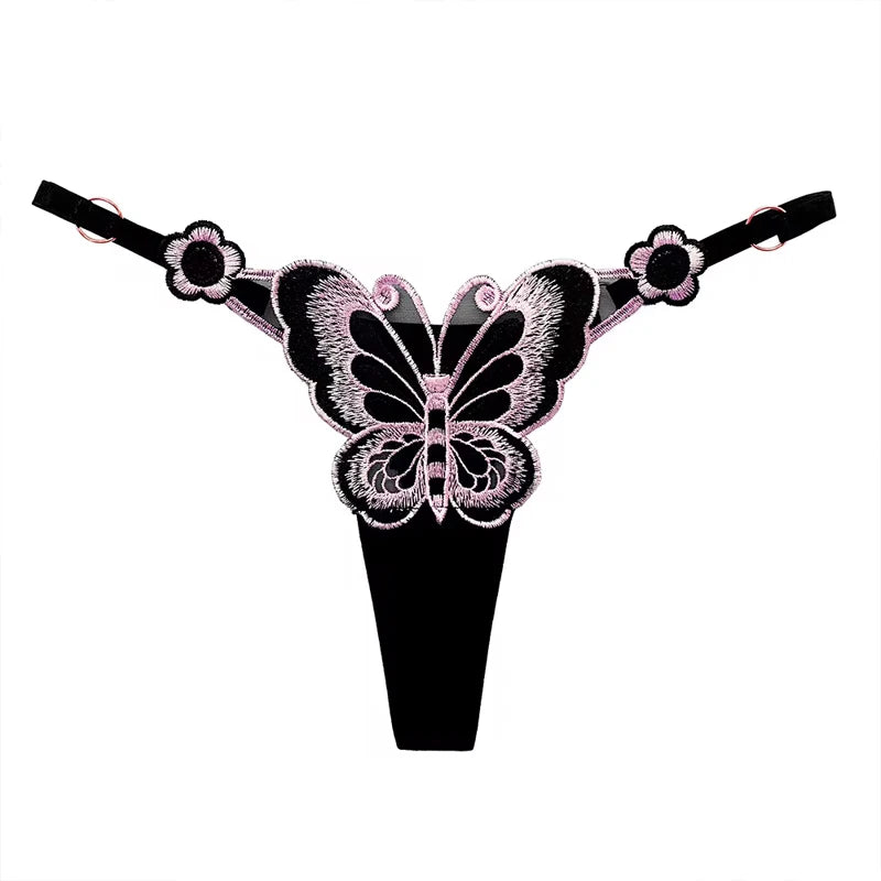 Fendy Lumière – Tanga de encaje Sexy para mujer, bragas de cintura baja de mariposa, bragas de malla transparente, bragas de cintura ajustable