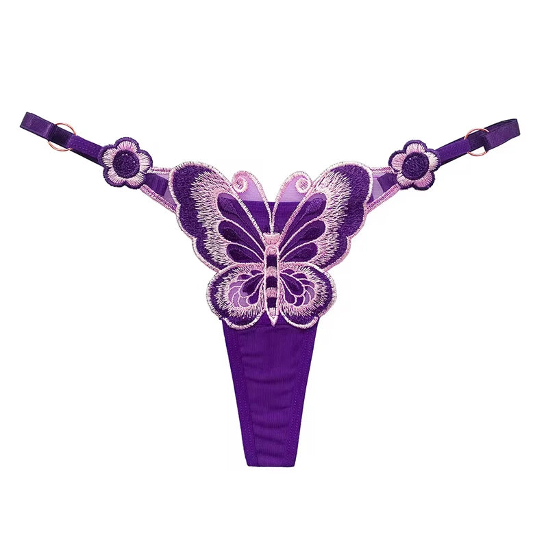 Fendy Lumière – Tanga de encaje Sexy para mujer, bragas de cintura baja de mariposa, bragas de malla transparente, bragas de cintura ajustable