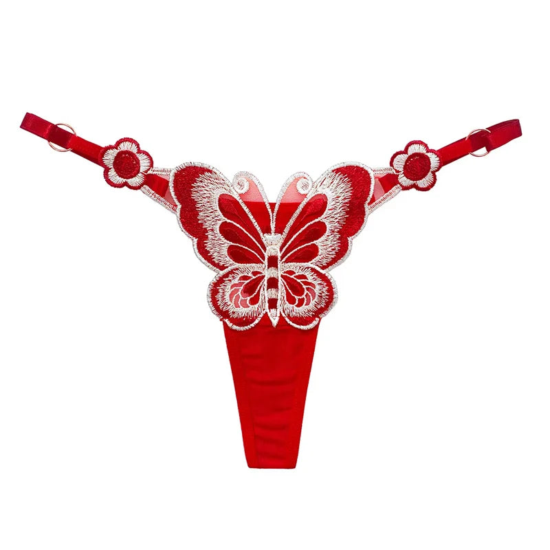 Fendy Lumière – Tanga de encaje Sexy para mujer, bragas de cintura baja de mariposa, bragas de malla transparente, bragas de cintura ajustable