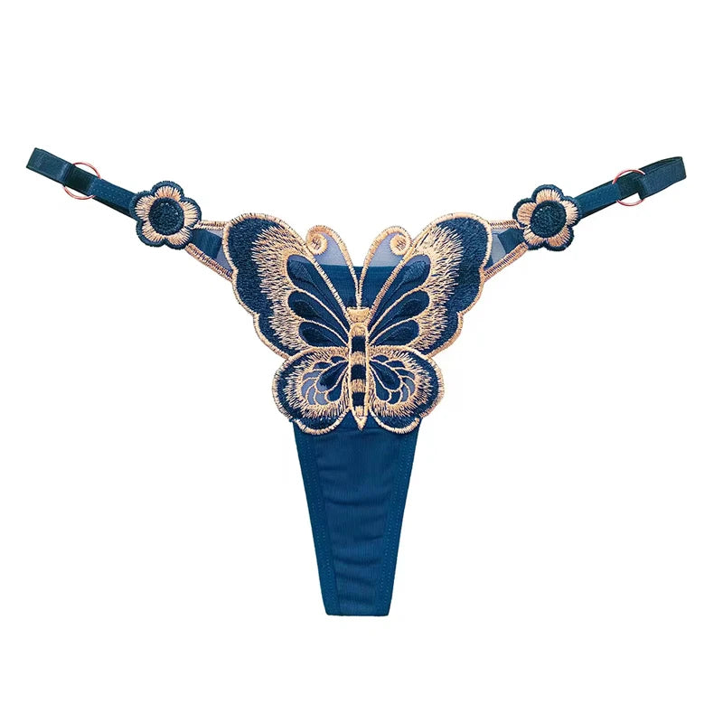 Fendy Lumière – Tanga de encaje Sexy para mujer, bragas de cintura baja de mariposa, bragas de malla transparente, bragas de cintura ajustable