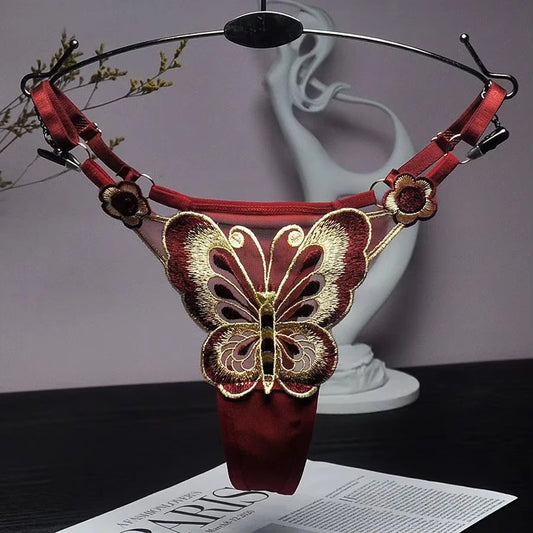 Fendy Lumière – Tanga de encaje Sexy para mujer, bragas de cintura baja de mariposa, bragas de malla transparente, bragas de cintura ajustable
